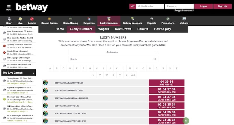 play south african lucky numbers